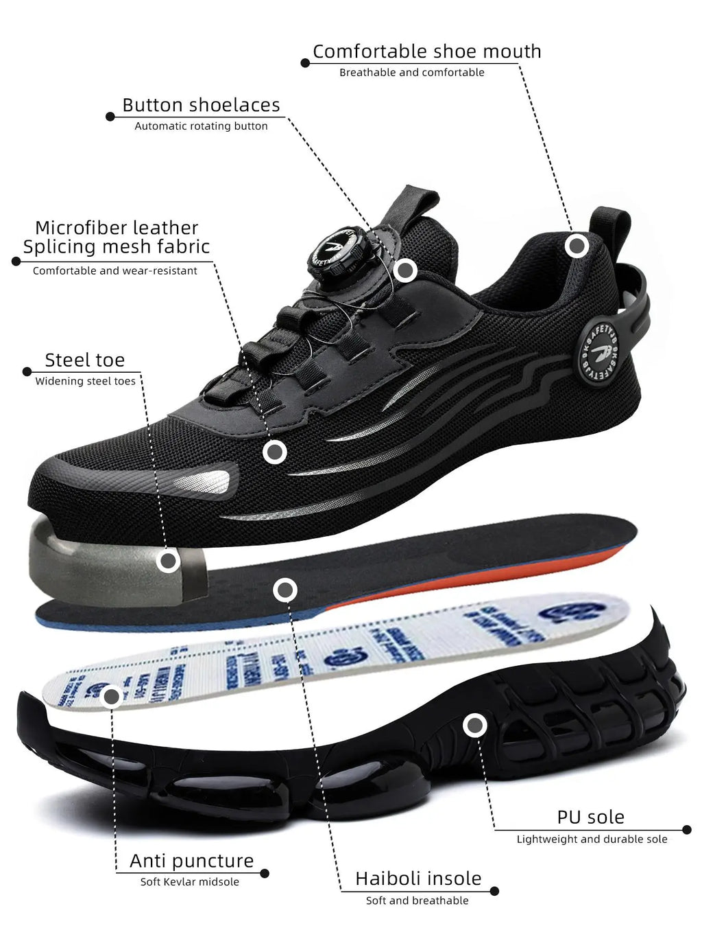 Men'S Steel Toe Work Shoes, Work Safety Shoes, Casual Comfortable Breathable Anti-Smash and Anti-Puncture Shoes, Fashionable Non-Slip Shoes for Outdoor Hiking