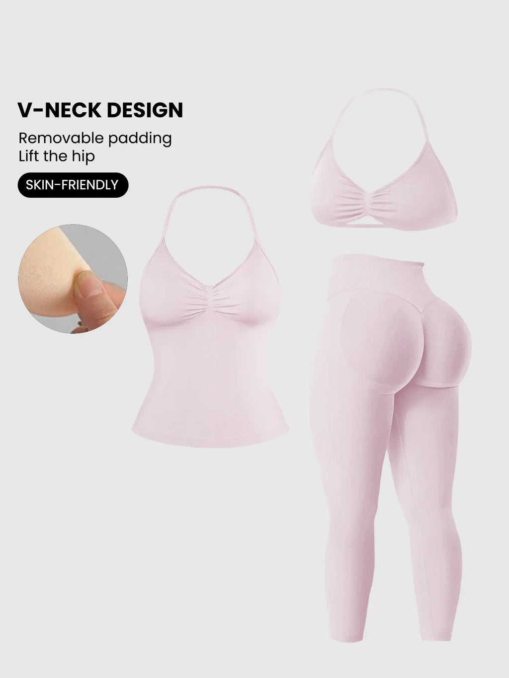 Women'S Halter Top + Sports Bra + High Waist Tight Pants 3 Piece Set, Detachable Pads, Butt Lifting, Abdominal Support, Yoga Fitness Daily Wear