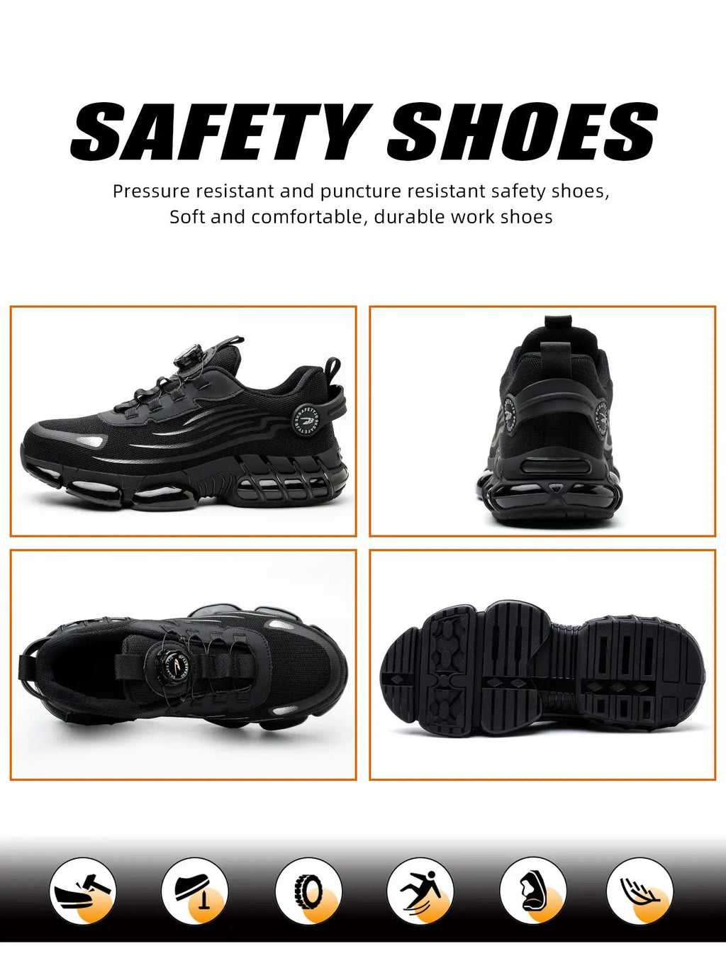 Men'S Steel Toe Work Shoes, Work Safety Shoes, Casual Comfortable Breathable Anti-Smash and Anti-Puncture Shoes, Fashionable Non-Slip Shoes for Outdoor Hiking