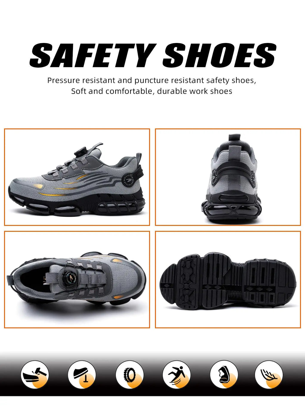 Men'S Steel Toe Work Shoes, Work Safety Shoes, Casual Comfortable Breathable Anti-Smash and Anti-Puncture Shoes, Fashionable Non-Slip Shoes for Outdoor Hiking